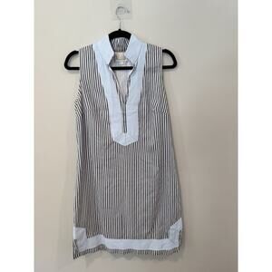 STS Woven Band Collar Split V-Neck Sleeveless Contrast Trim Tunic Shift Dress M